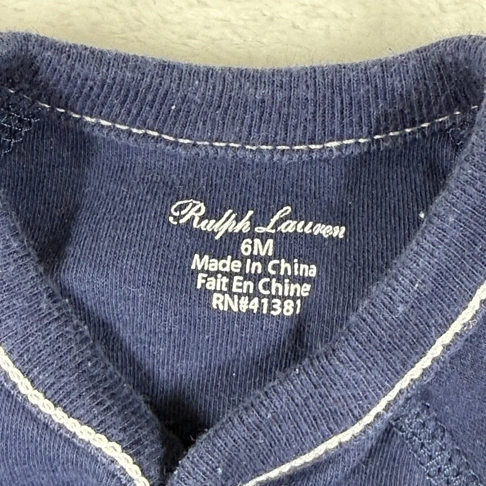 Ralph Lauren Baby Navy Blue Cotton Footed Coverall Snap Romper 6M Pony Logo